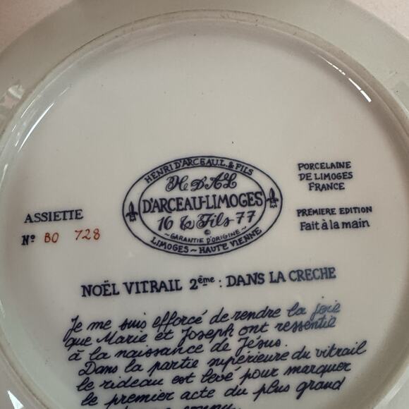 Limoges D'Arceau Noel Vitrail Dans La Creche Plate 1976 Christmas Box Cert Auth - Picture 8 of 16